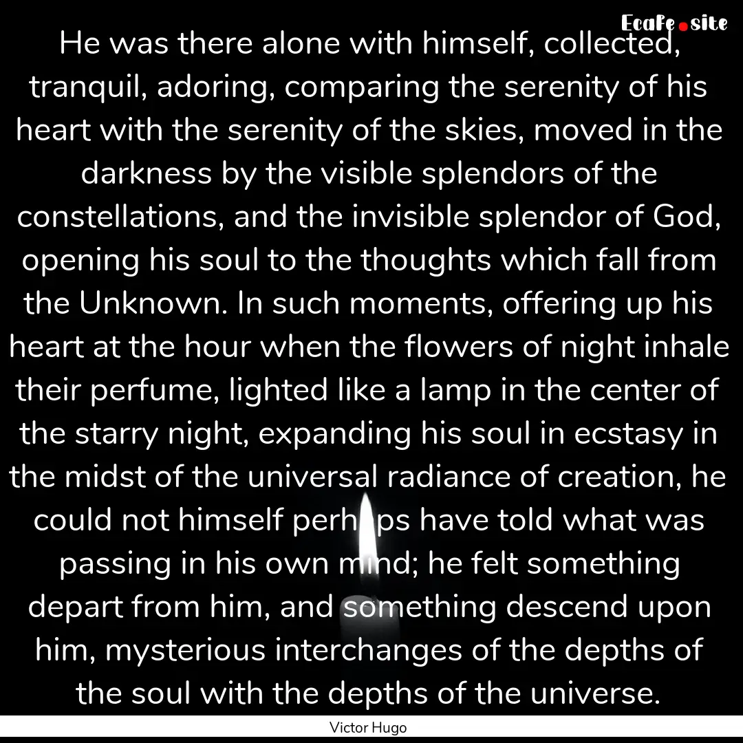 He was there alone with himself, collected,.... : Quote by Victor Hugo