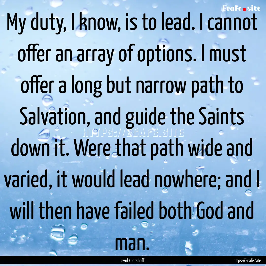 My duty, I know, is to lead. I cannot offer.... : Quote by David Ebershoff