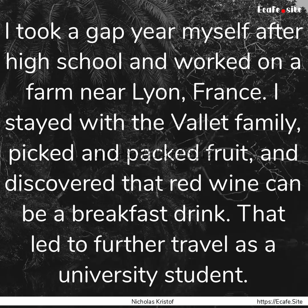 I took a gap year myself after high school.... : Quote by Nicholas Kristof