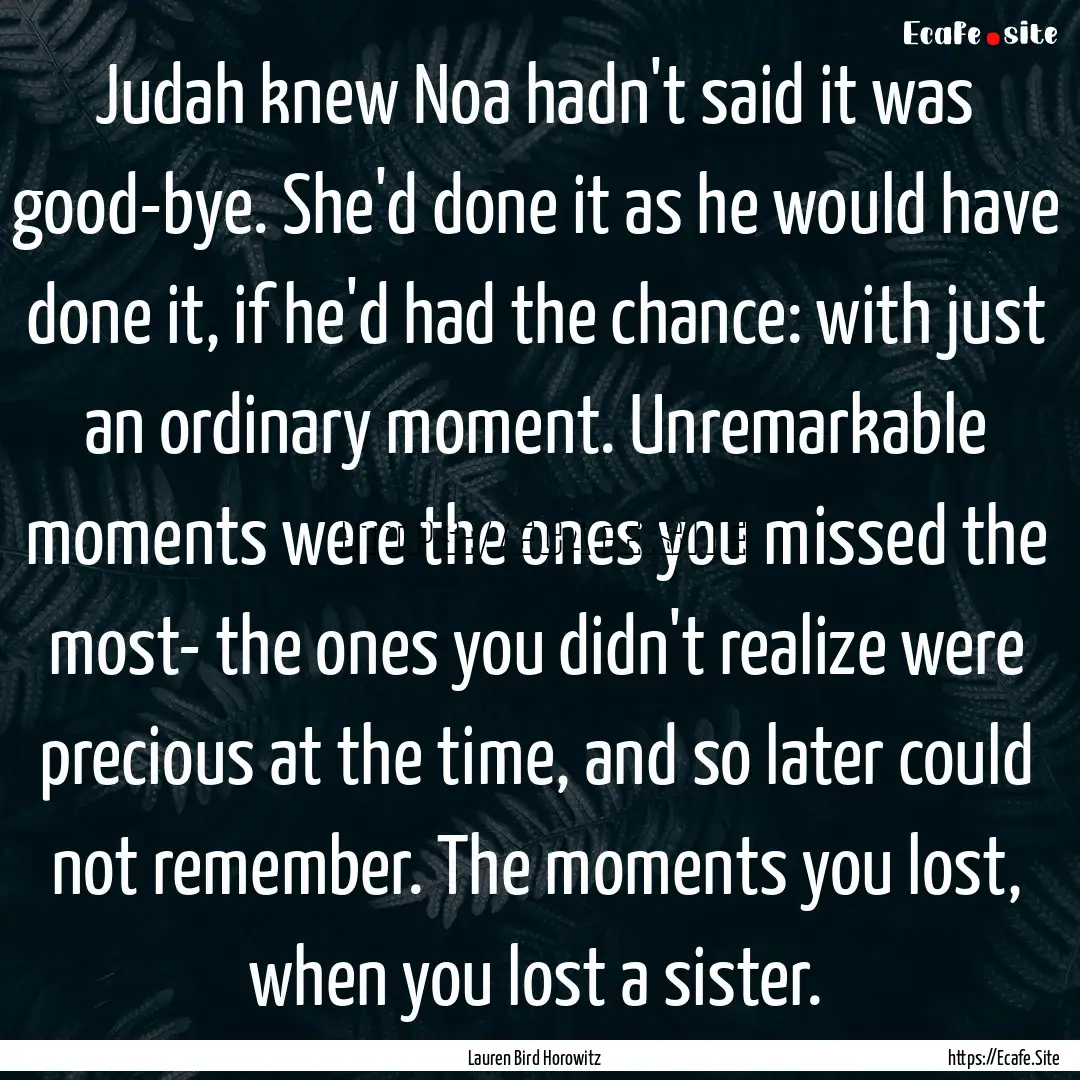 Judah knew Noa hadn't said it was good-bye..... : Quote by Lauren Bird Horowitz