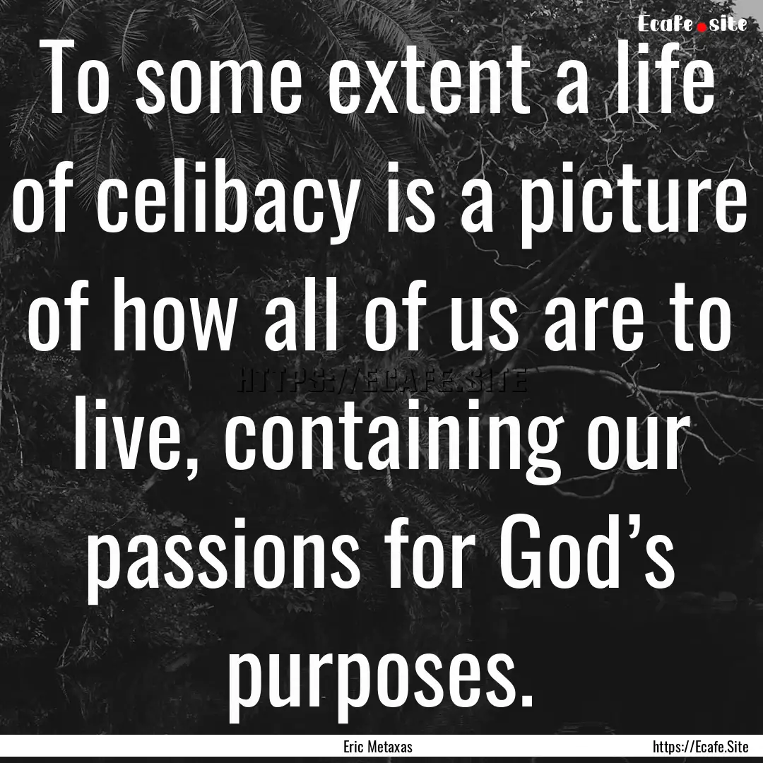 To some extent a life of celibacy is a picture.... : Quote by Eric Metaxas