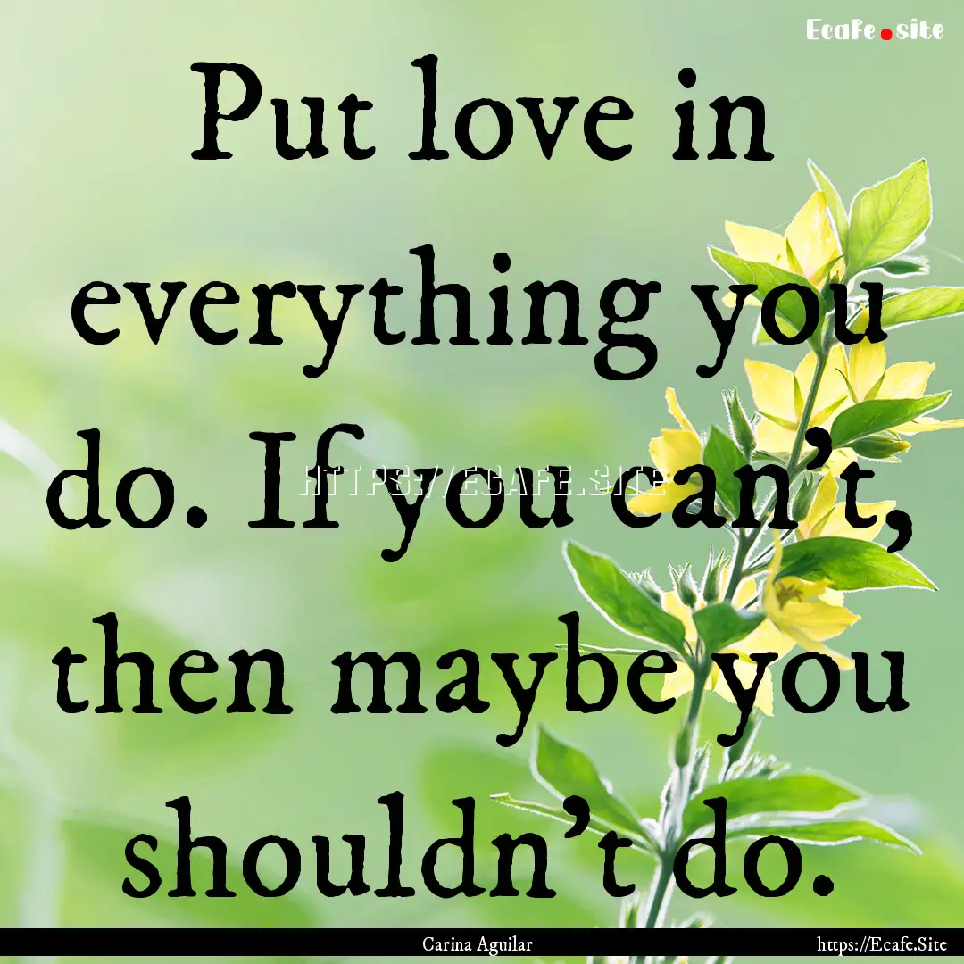 Put love in everything you do. If you can't,.... : Quote by Carina Aguilar