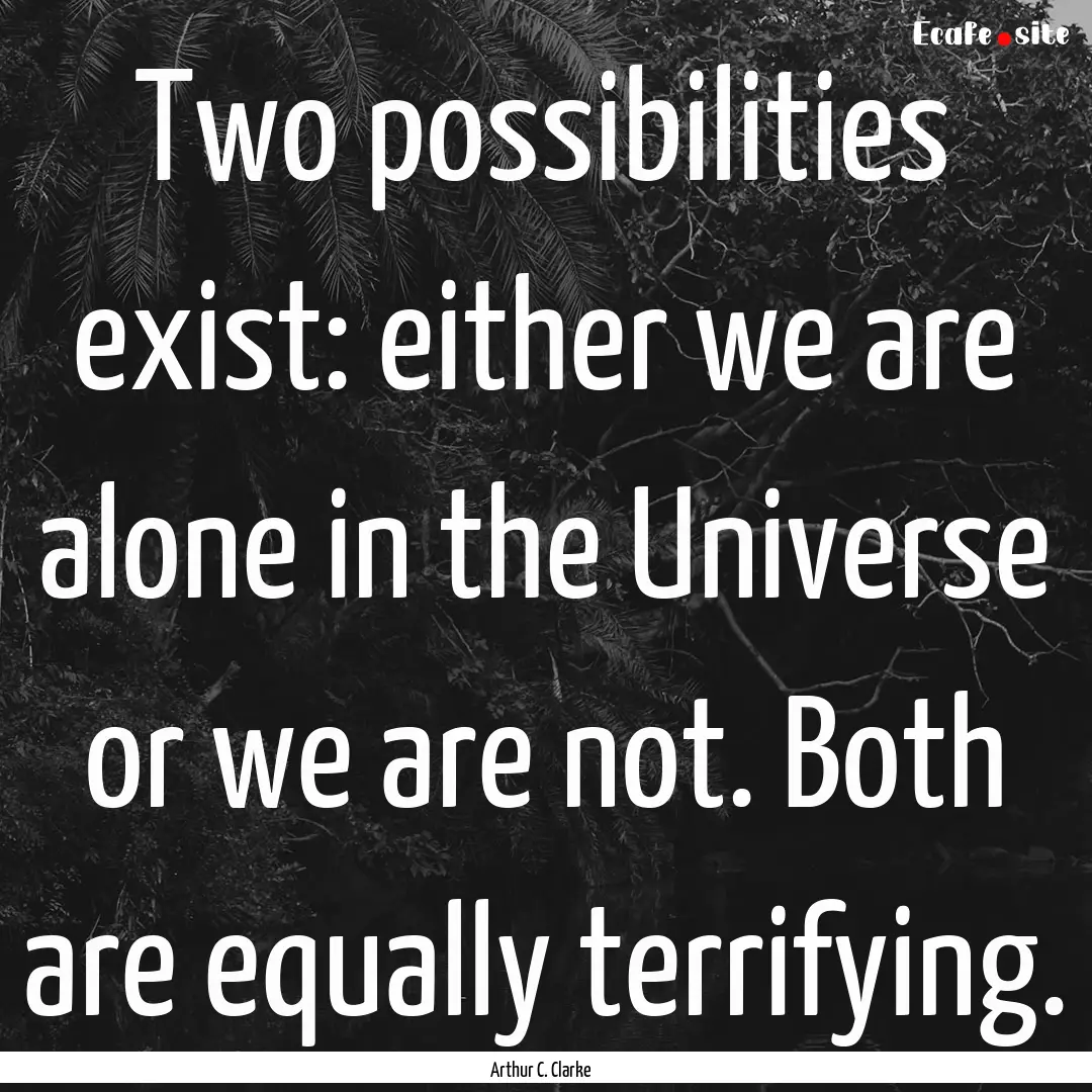 Two possibilities exist: either we are alone.... : Quote by Arthur C. Clarke