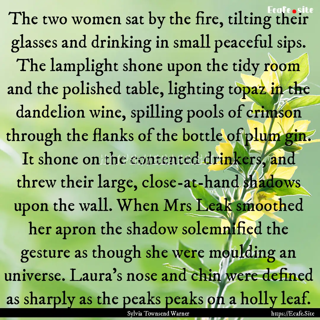 The two women sat by the fire, tilting their.... : Quote by Sylvia Townsend Warner