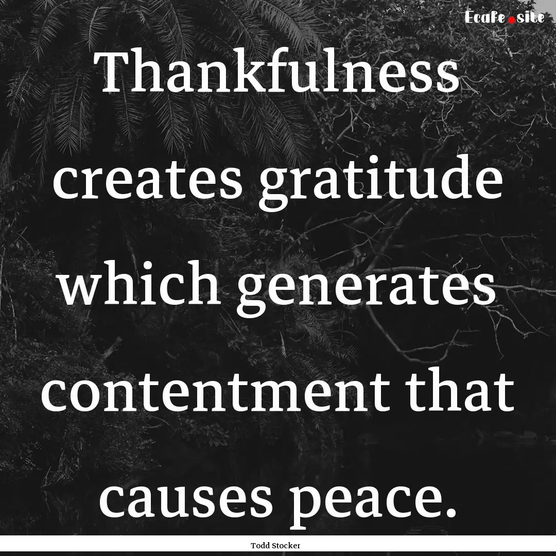 Thankfulness creates gratitude which generates.... : Quote by Todd Stocker