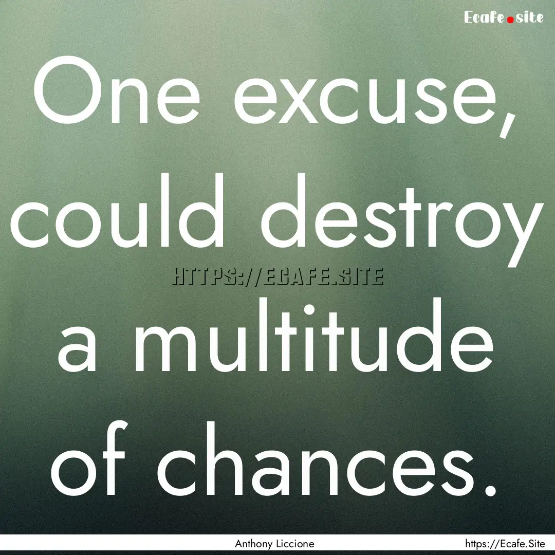 One excuse, could destroy a multitude of.... : Quote by Anthony Liccione