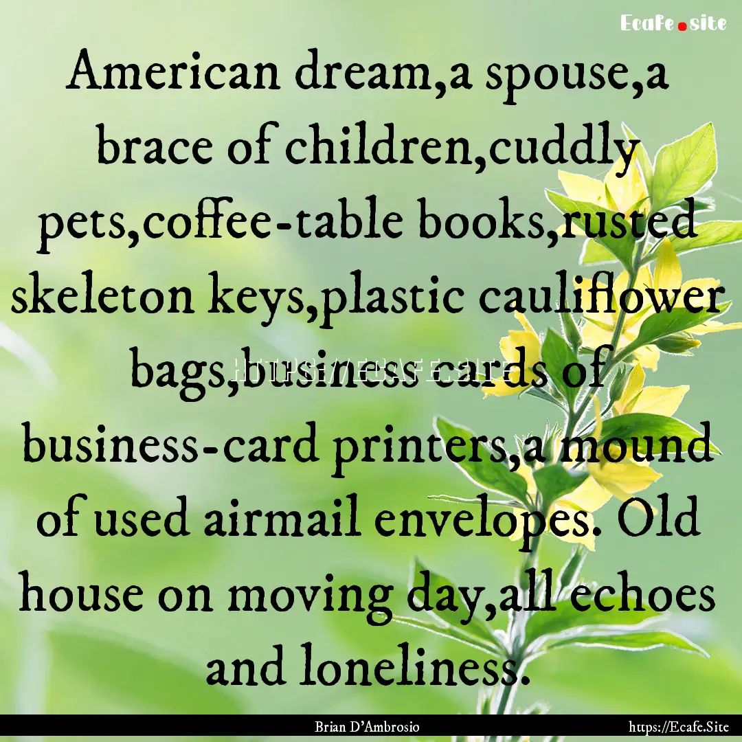 American dream,a spouse,a brace of children,cuddly.... : Quote by Brian D'Ambrosio