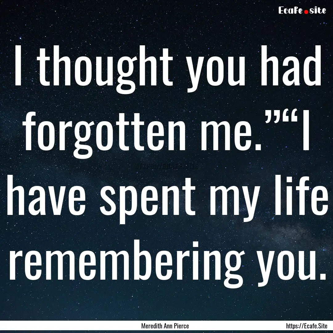 I thought you had forgotten me.”“I have.... : Quote by Meredith Ann Pierce