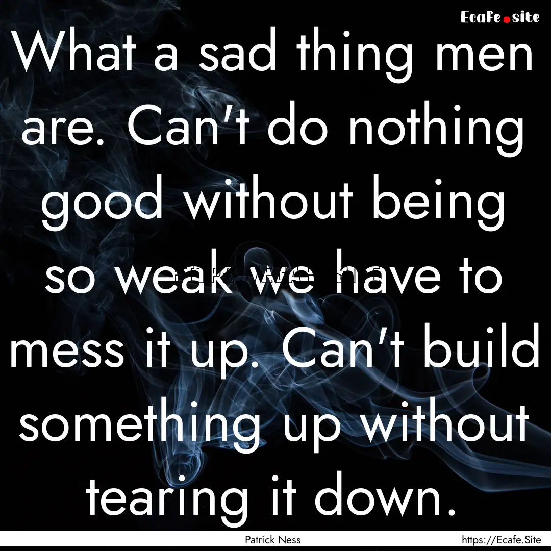 What a sad thing men are. Can't do nothing.... : Quote by Patrick Ness