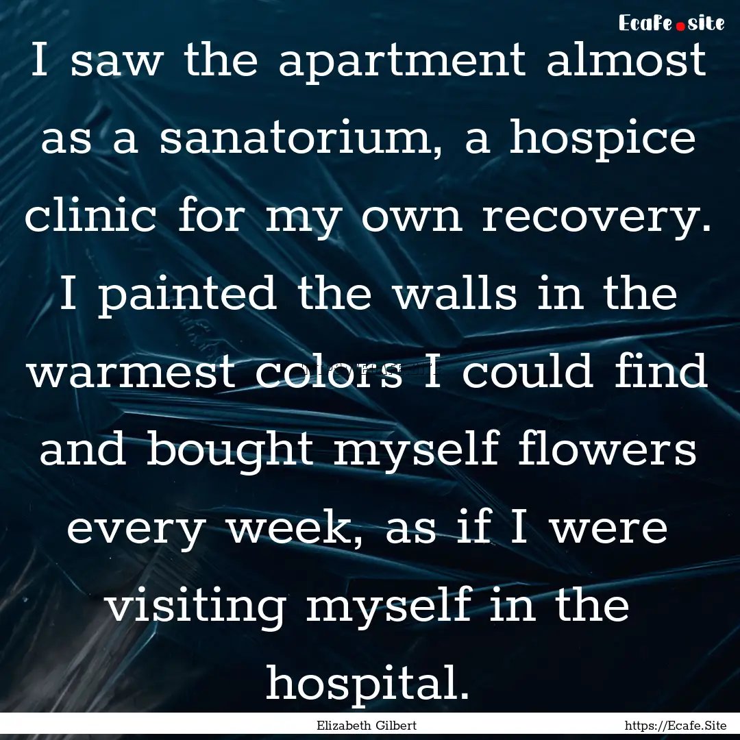 I saw the apartment almost as a sanatorium,.... : Quote by Elizabeth Gilbert