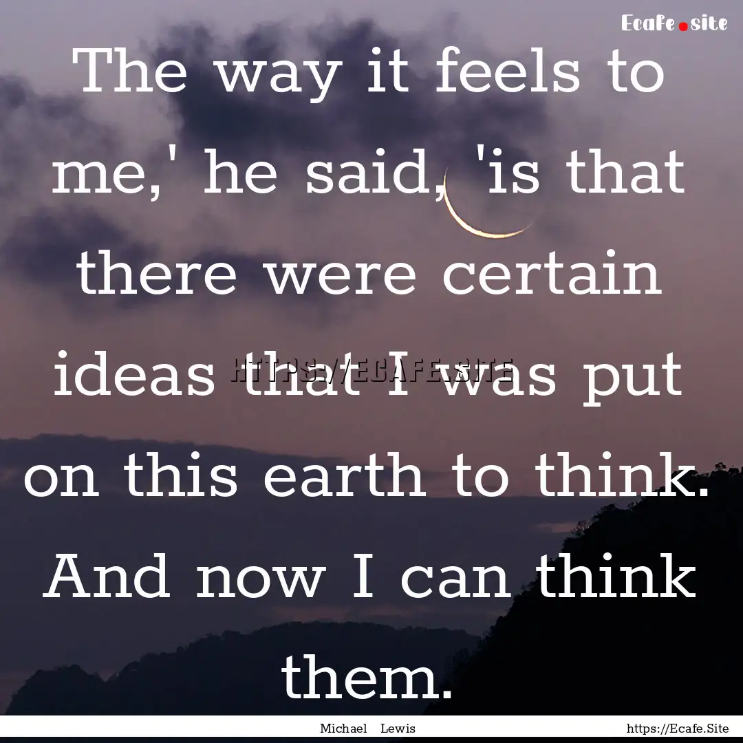 The way it feels to me,' he said, 'is that.... : Quote by Michael Lewis