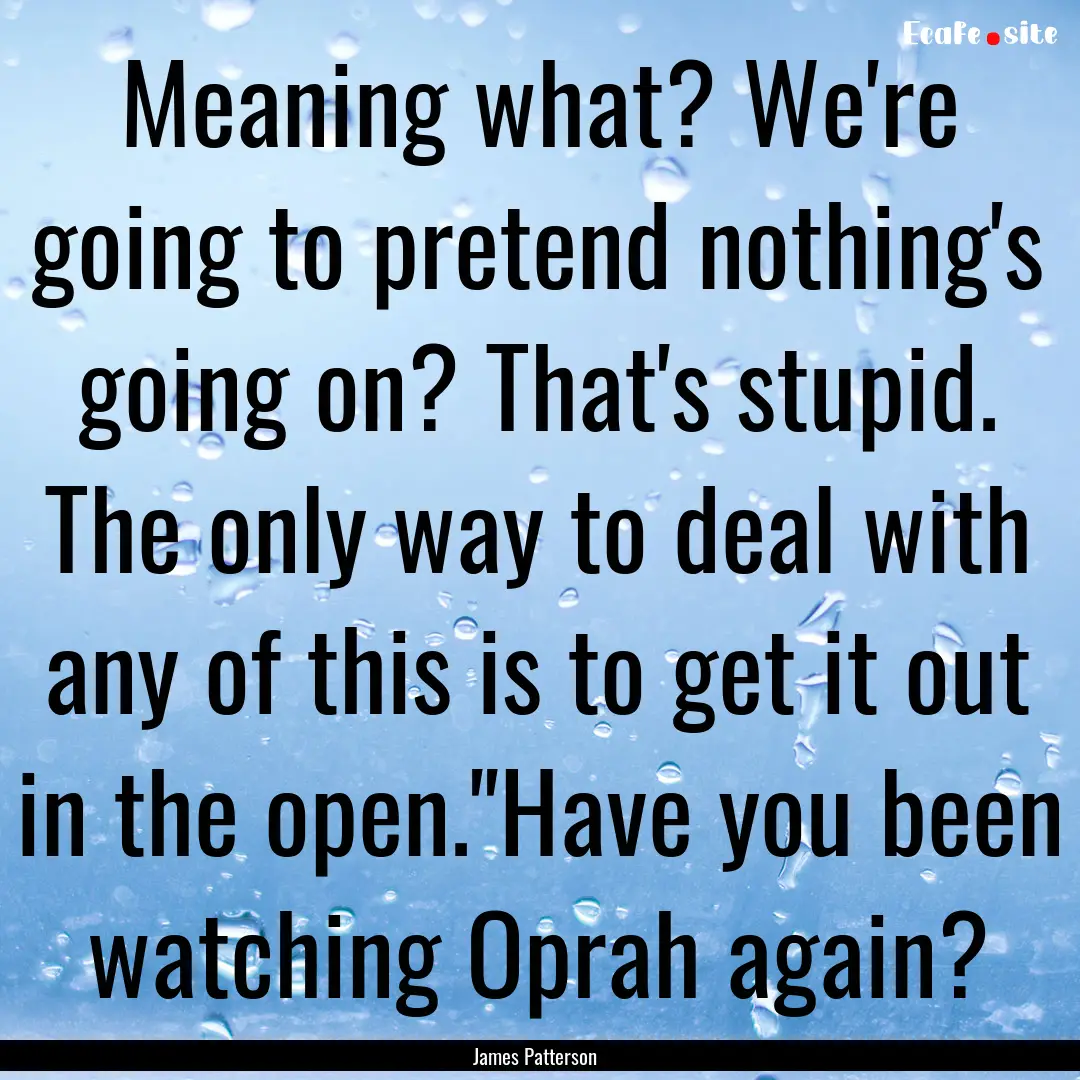 Meaning what? We're going to pretend nothing's.... : Quote by James Patterson