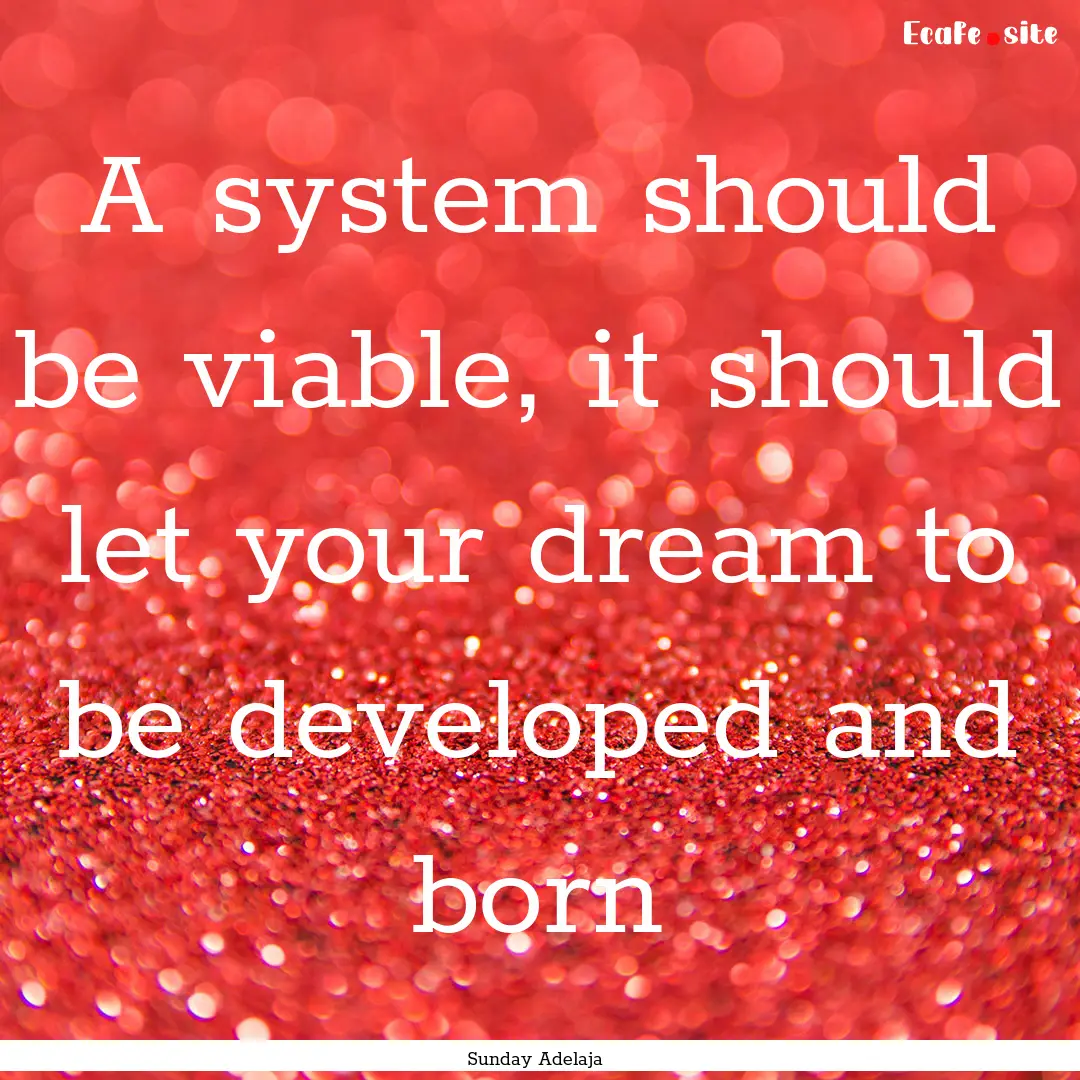 A system should be viable, it should let.... : Quote by Sunday Adelaja