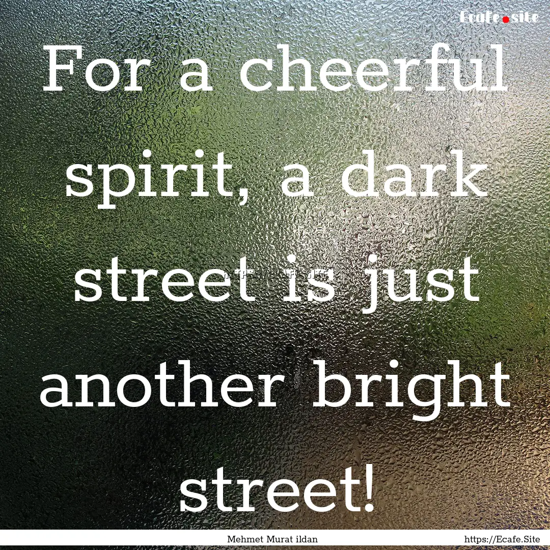 For a cheerful spirit, a dark street is just.... : Quote by Mehmet Murat ildan