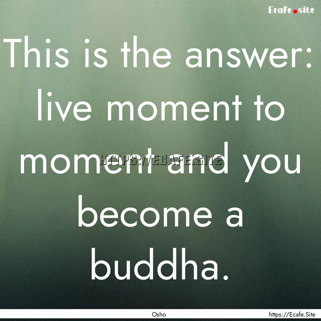 This is the answer: live moment to moment.... : Quote by Osho