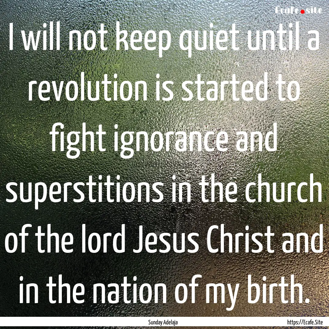 I will not keep quiet until a revolution.... : Quote by Sunday Adelaja