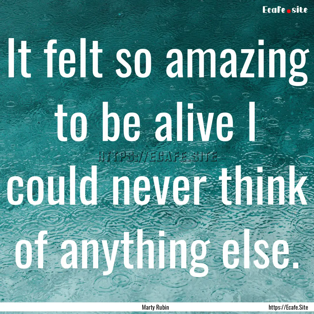 It felt so amazing to be alive I could never.... : Quote by Marty Rubin