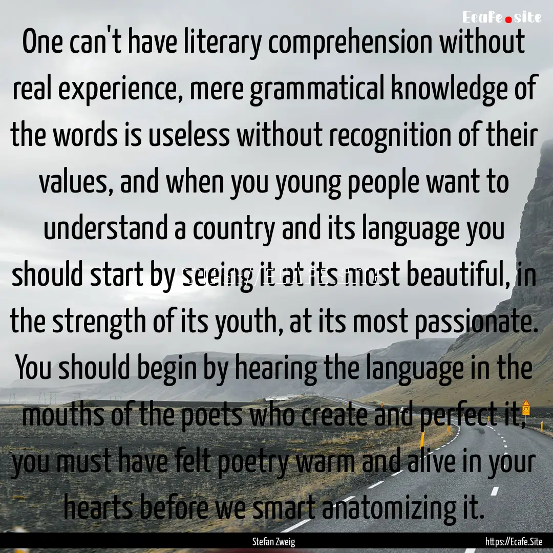 One can't have literary comprehension without.... : Quote by Stefan Zweig