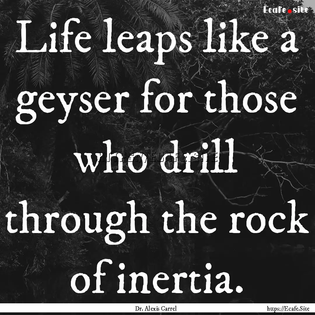 Life leaps like a geyser for those who drill.... : Quote by Dr. Alexis Carrel