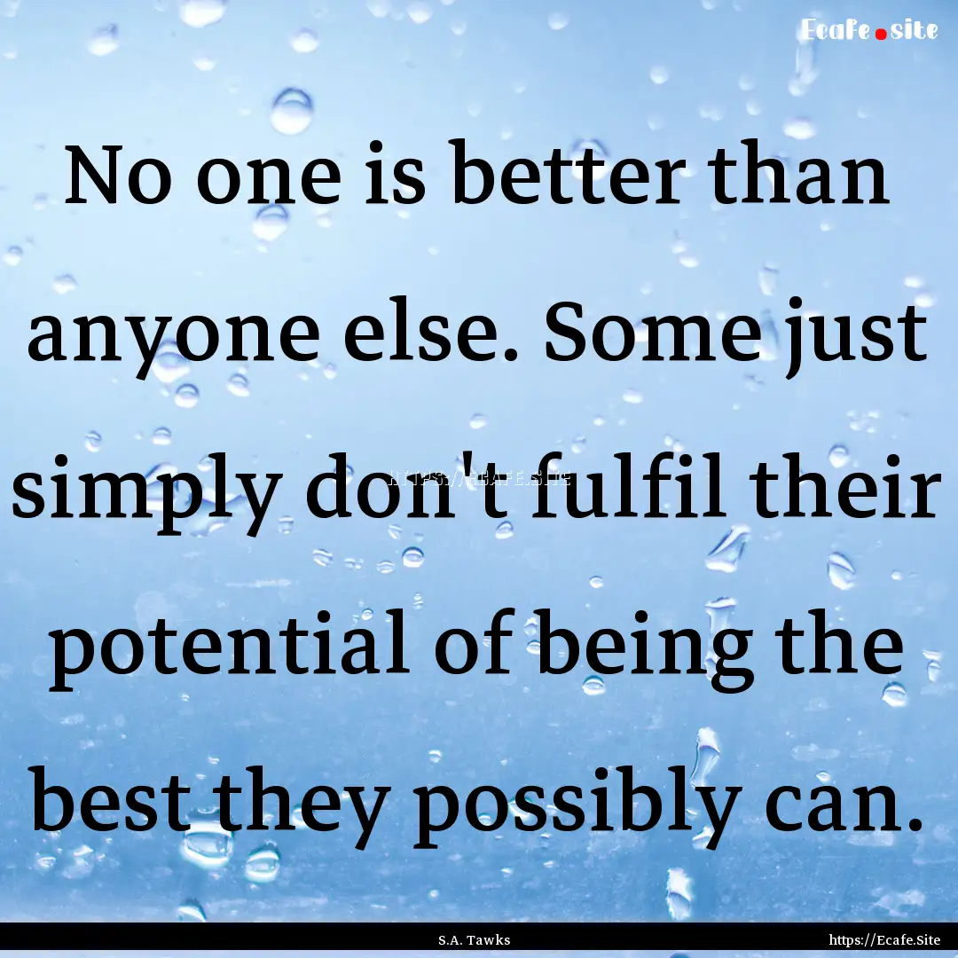 No one is better than anyone else. Some just.... : Quote by S.A. Tawks