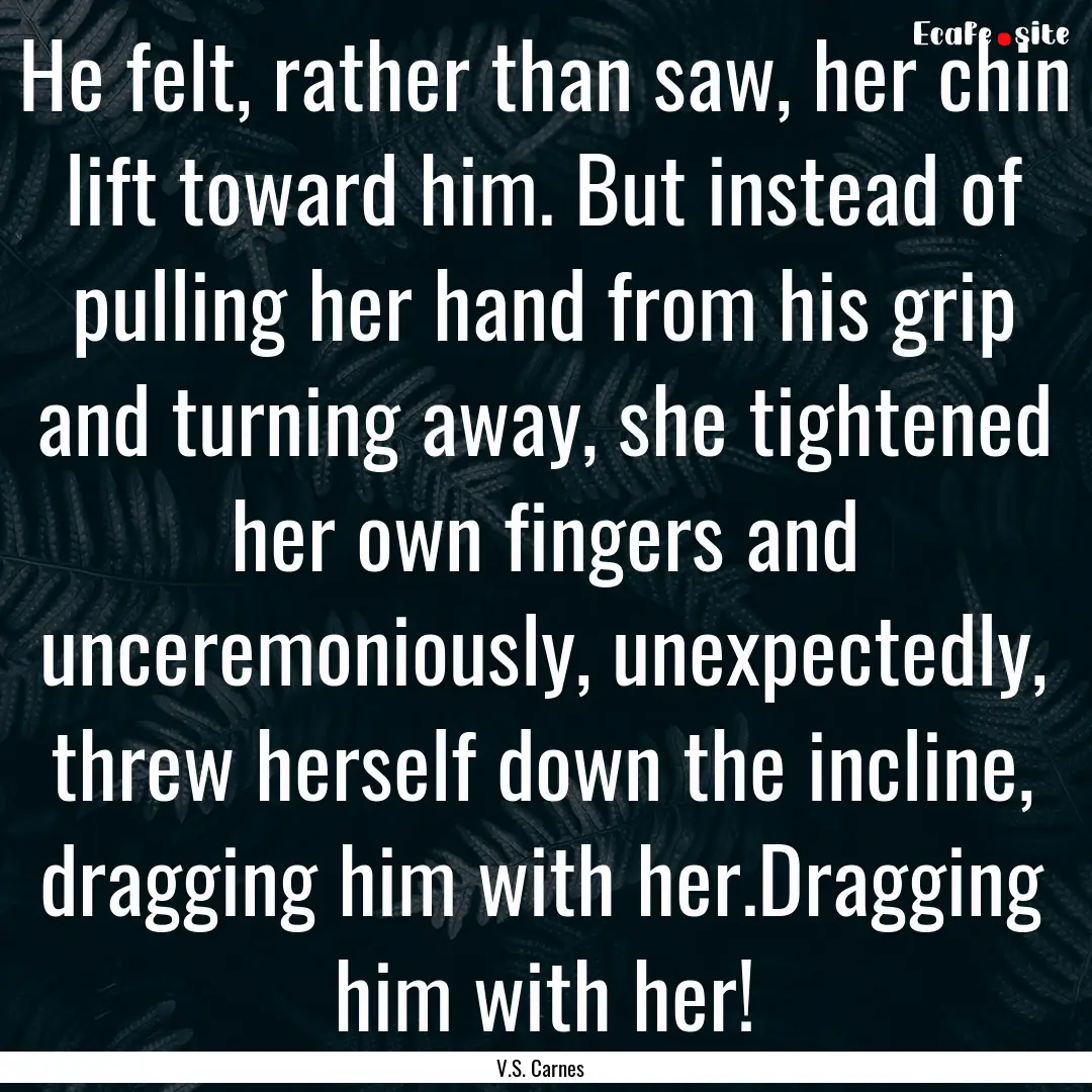 He felt, rather than saw, her chin lift toward.... : Quote by V.S. Carnes