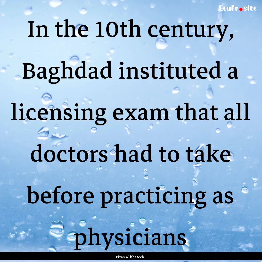 In the 10th century, Baghdad instituted a.... : Quote by Firas Alkhateeb