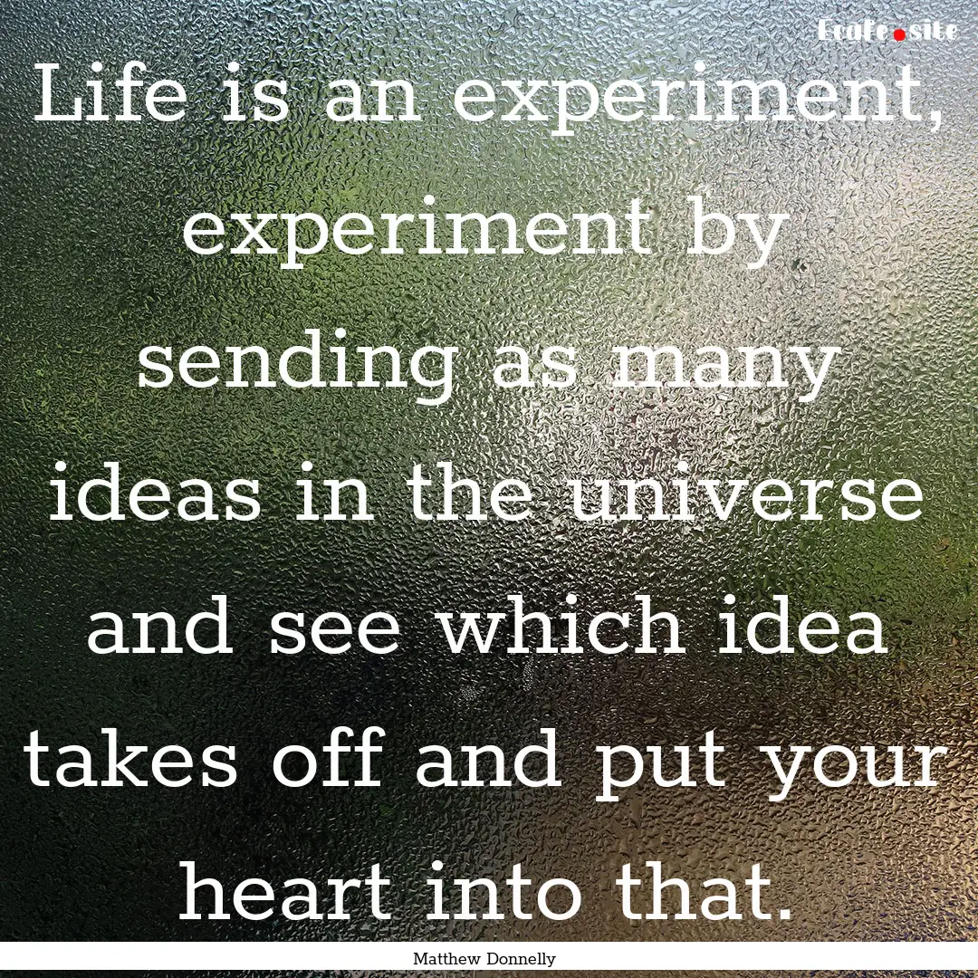 Life is an experiment, experiment by sending.... : Quote by Matthew Donnelly