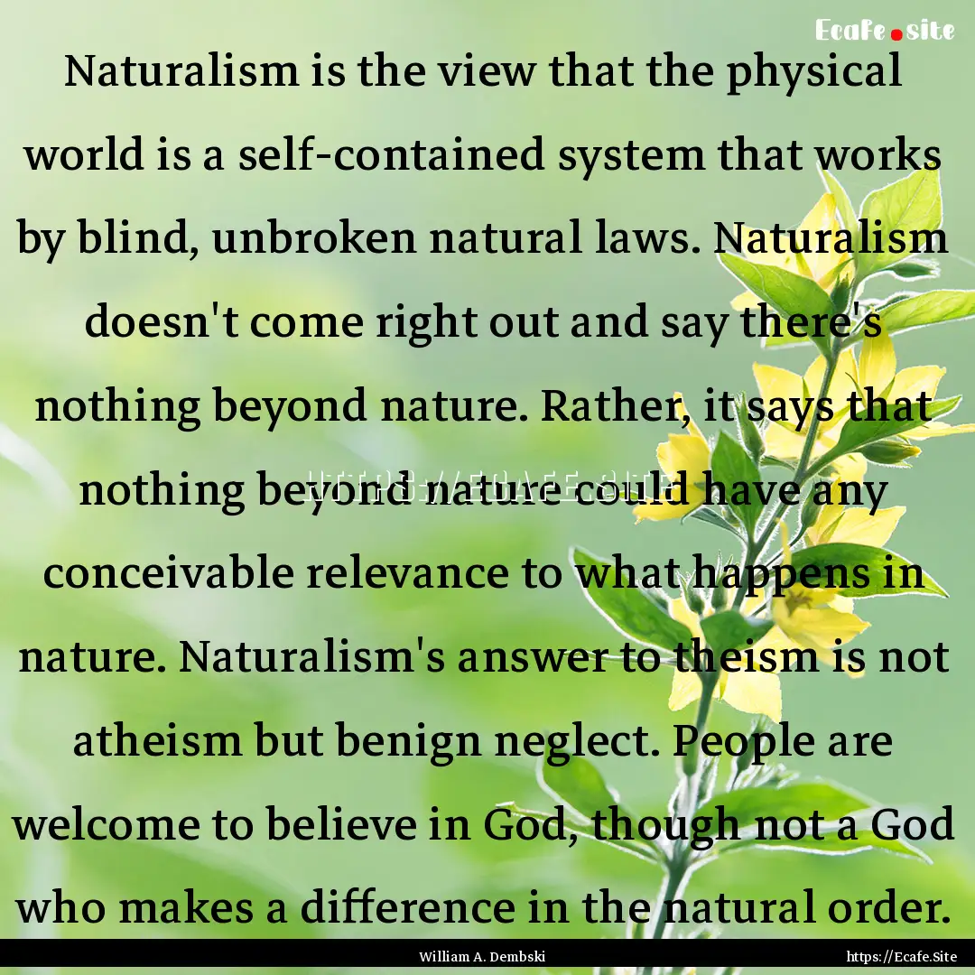 Naturalism is the view that the physical.... : Quote by William A. Dembski