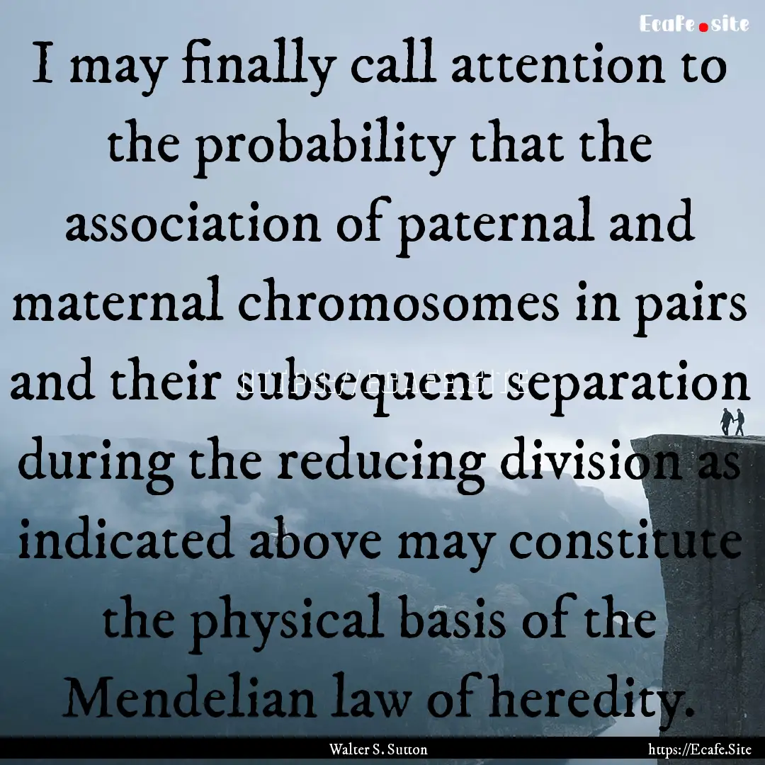 I may finally call attention to the probability.... : Quote by Walter S. Sutton