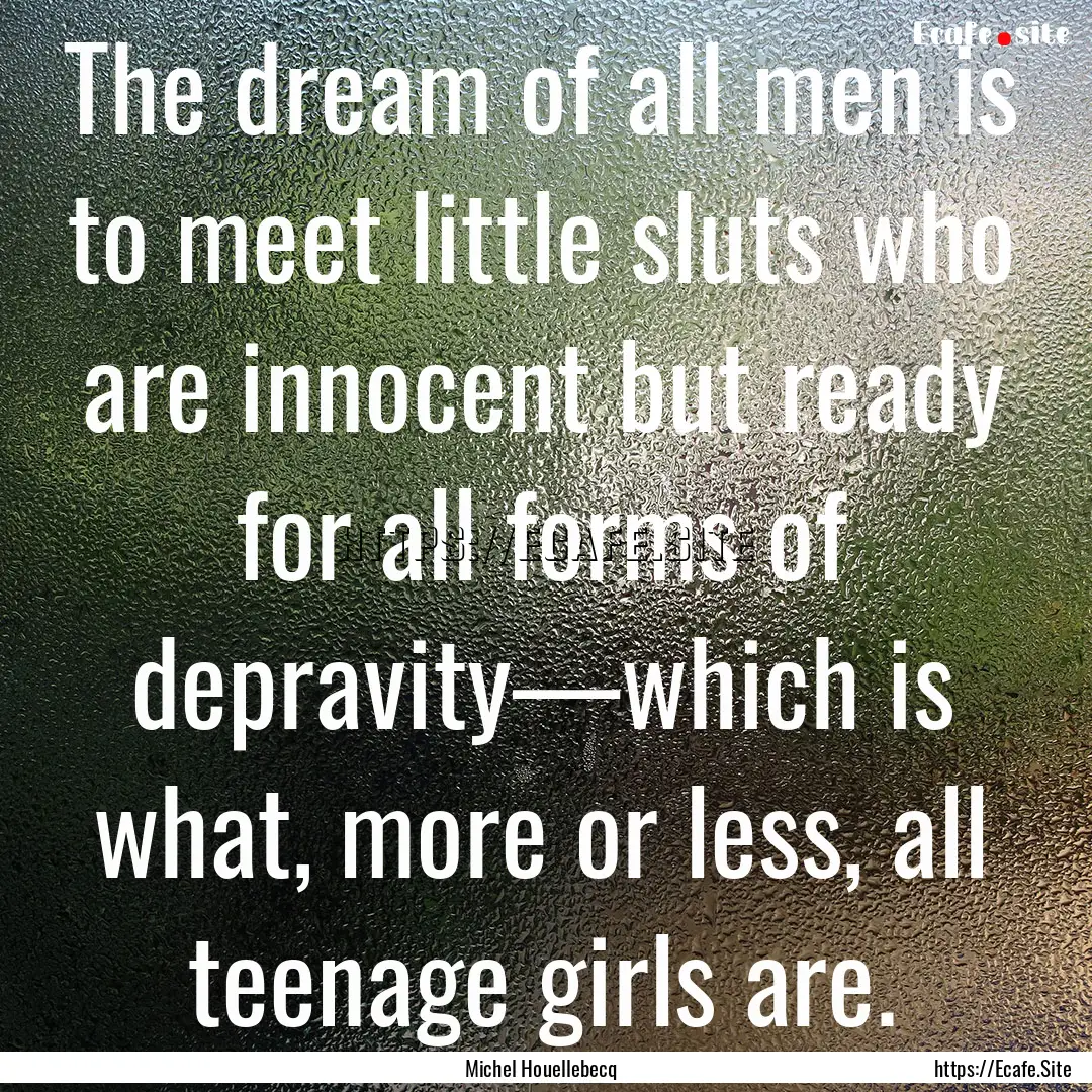 The dream of all men is to meet little sluts.... : Quote by Michel Houellebecq