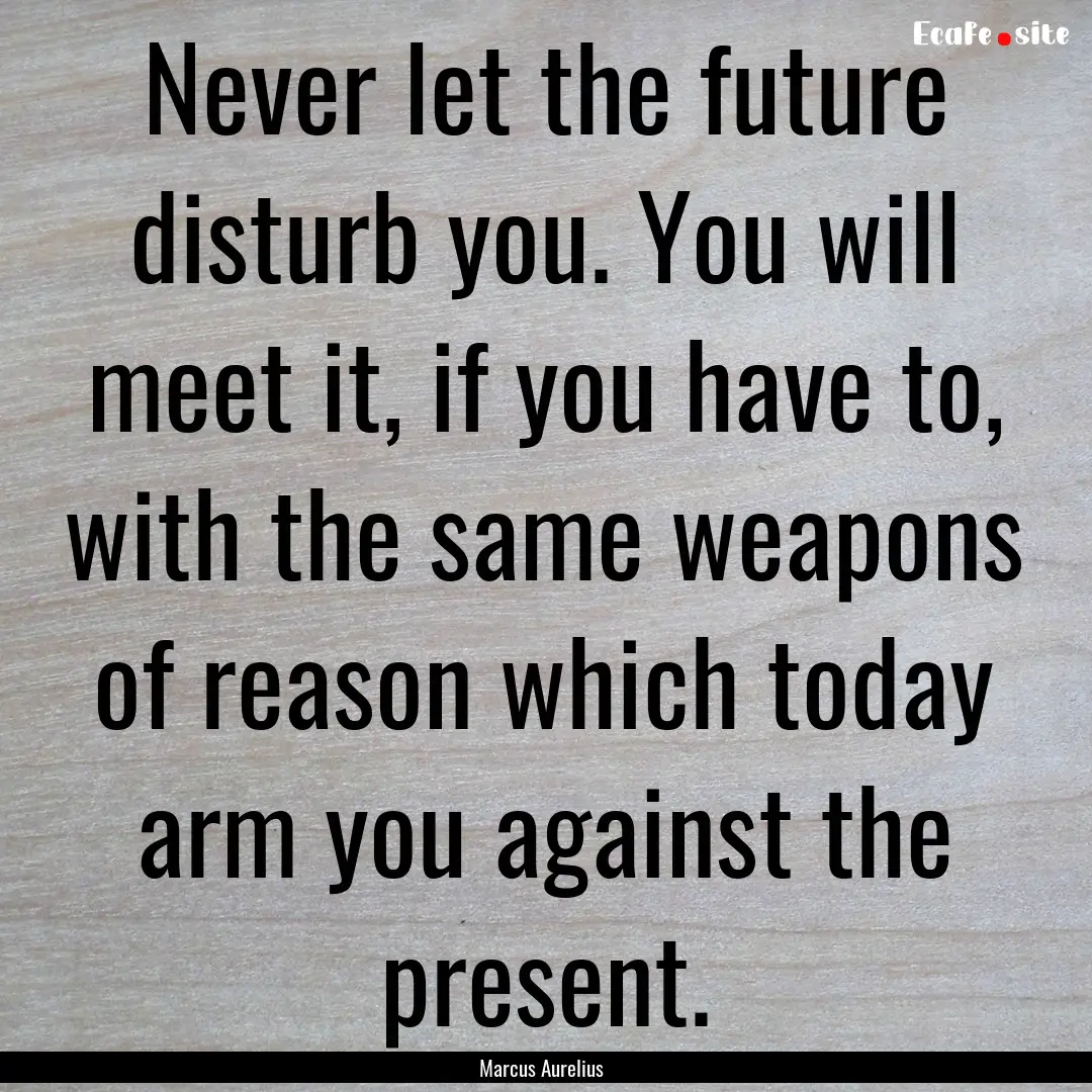 Never let the future disturb you. You will.... : Quote by Marcus Aurelius