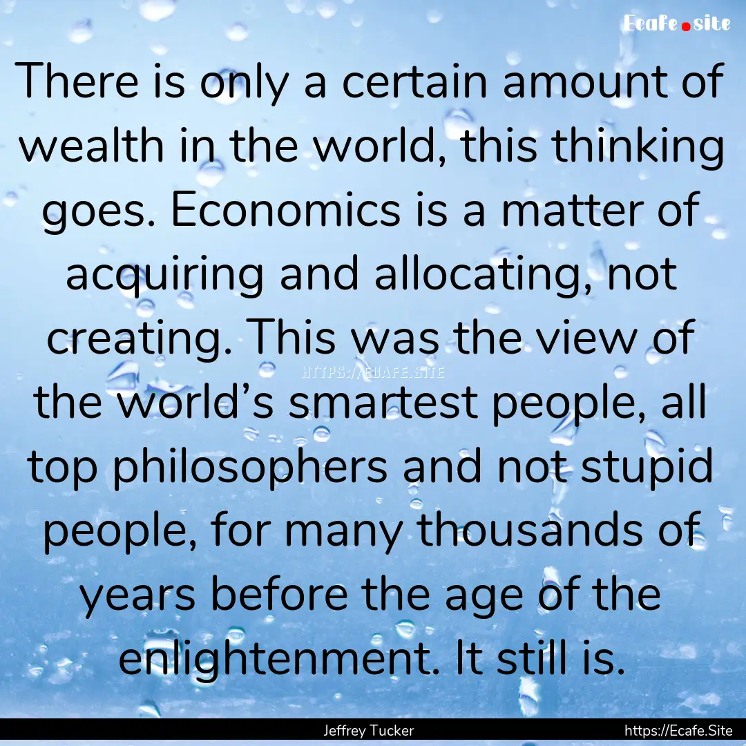 There is only a certain amount of wealth.... : Quote by Jeffrey Tucker