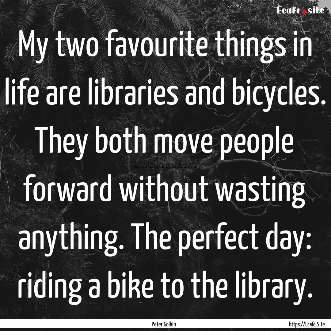 My two favourite things in life are libraries.... : Quote by Peter Golkin