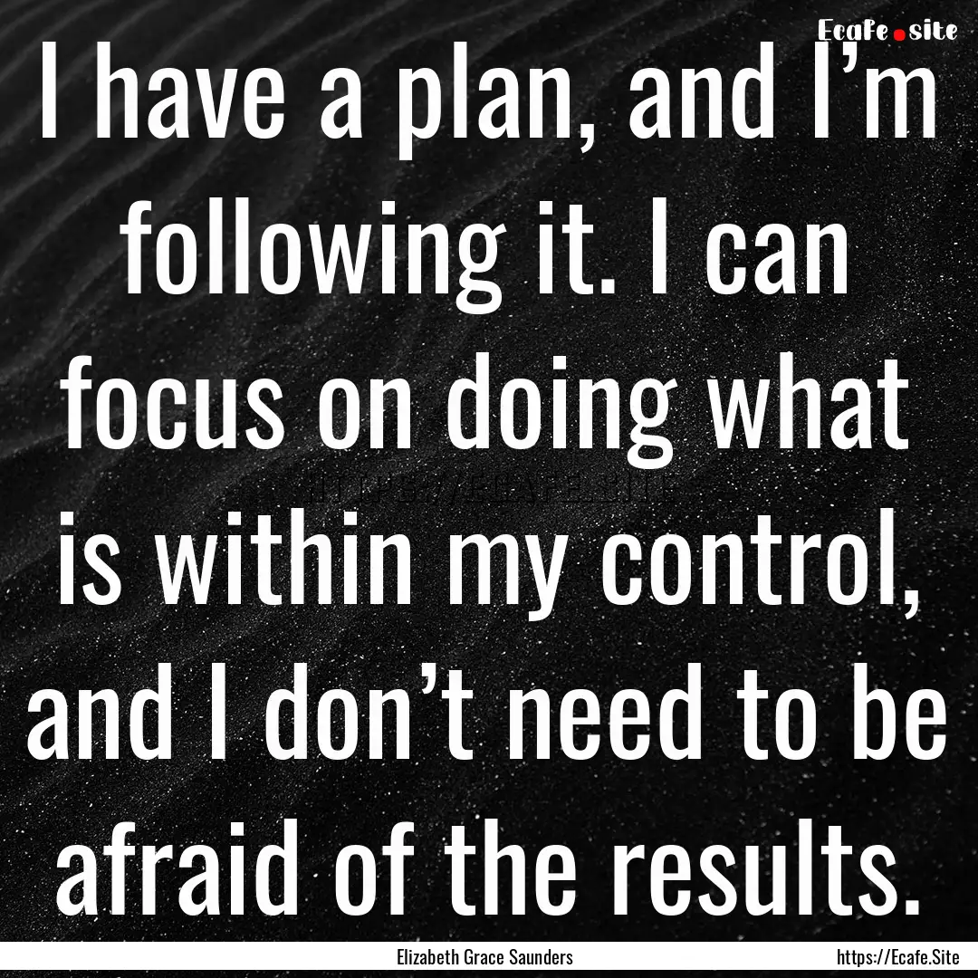 I have a plan, and I’m following it. I.... : Quote by Elizabeth Grace Saunders