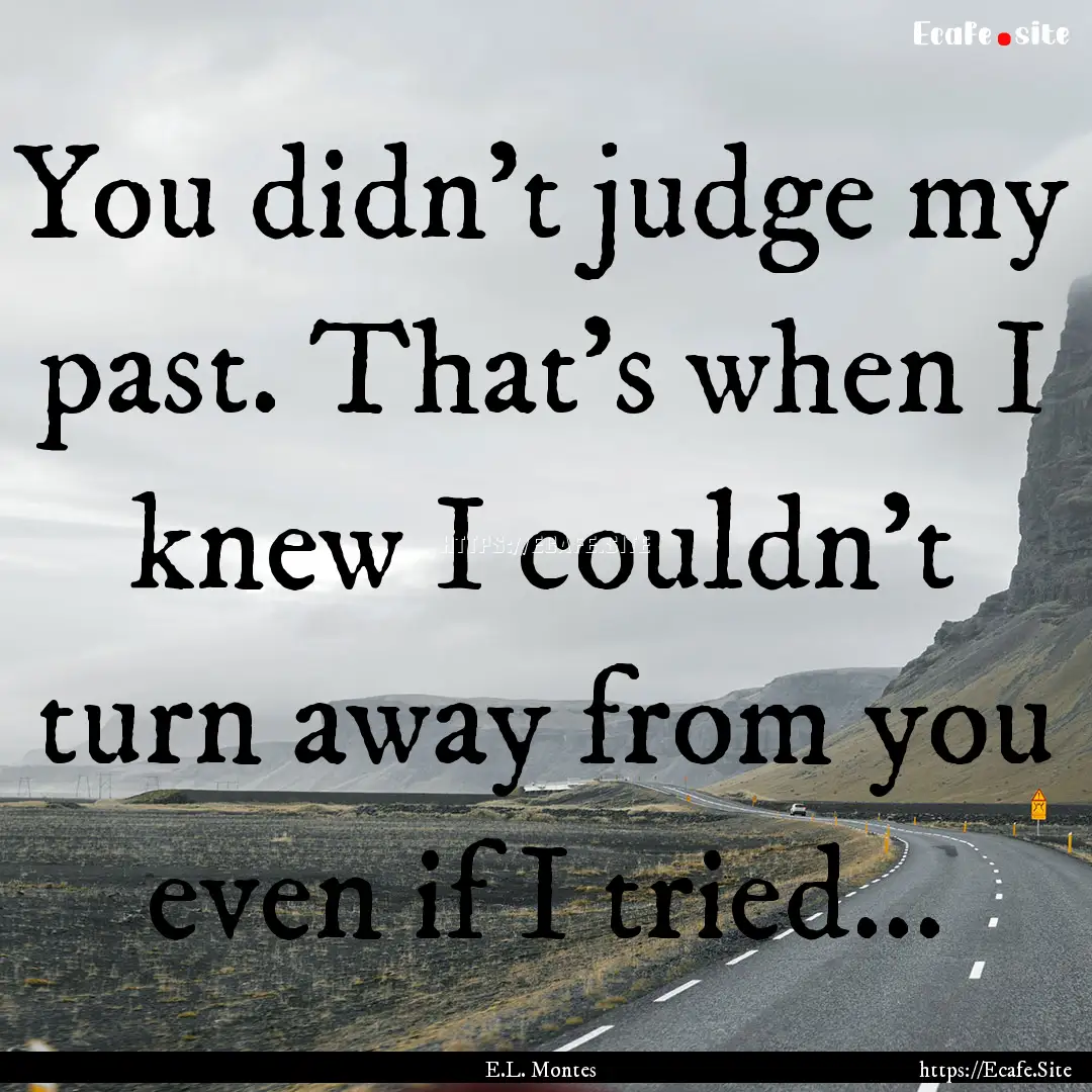 You didn't judge my past. That's when I knew.... : Quote by E.L. Montes