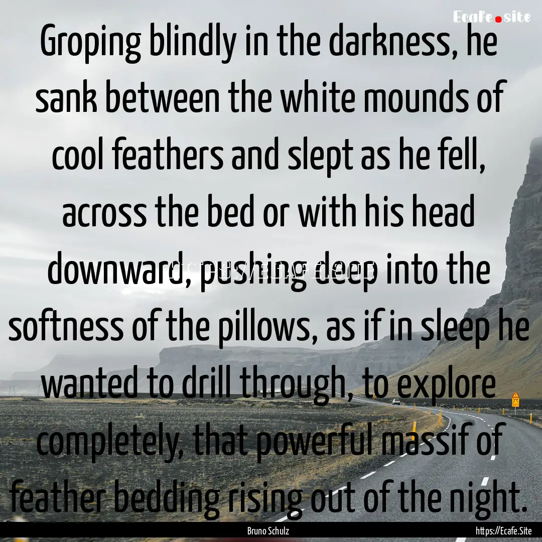 Groping blindly in the darkness, he sank.... : Quote by Bruno Schulz