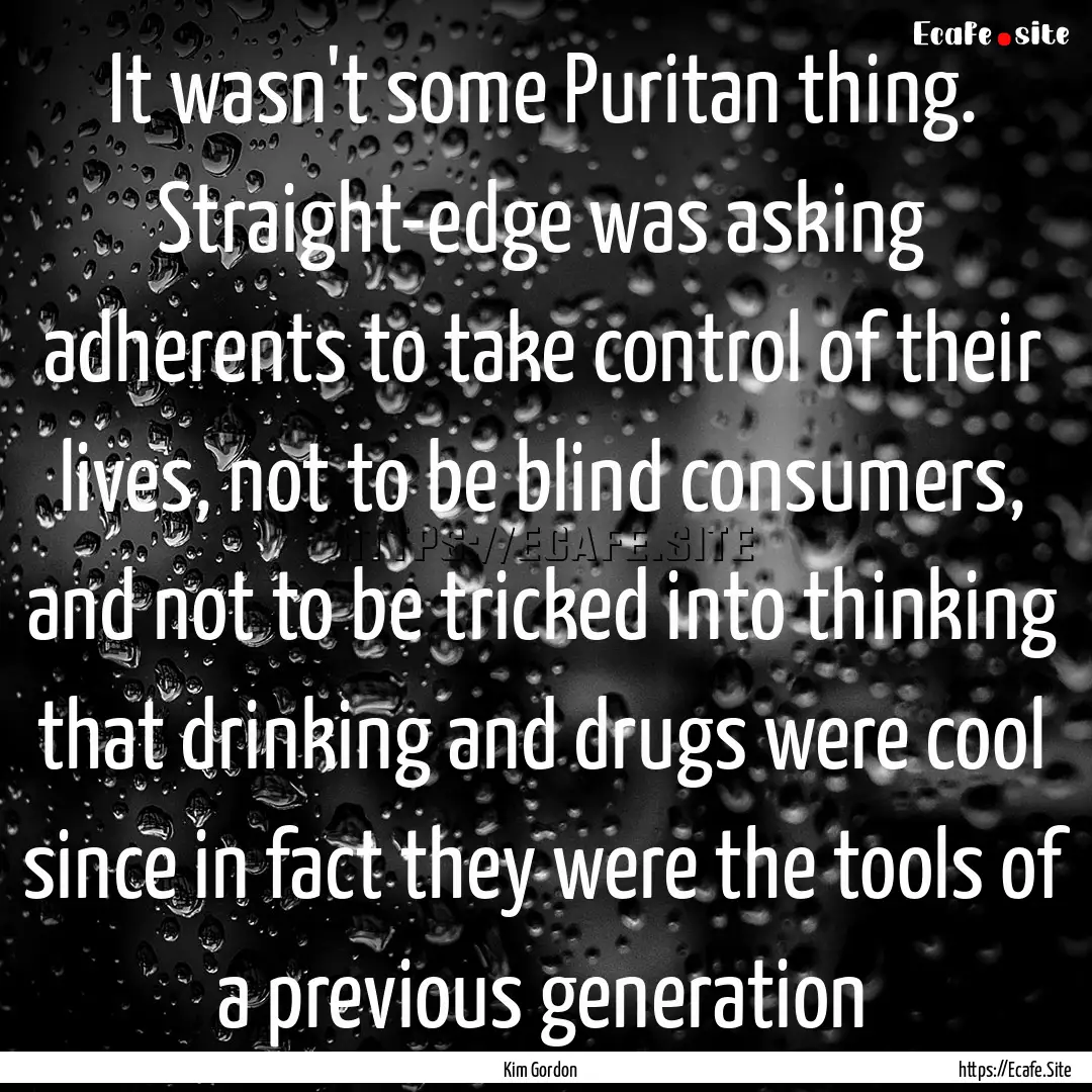 It wasn't some Puritan thing. Straight-edge.... : Quote by Kim Gordon