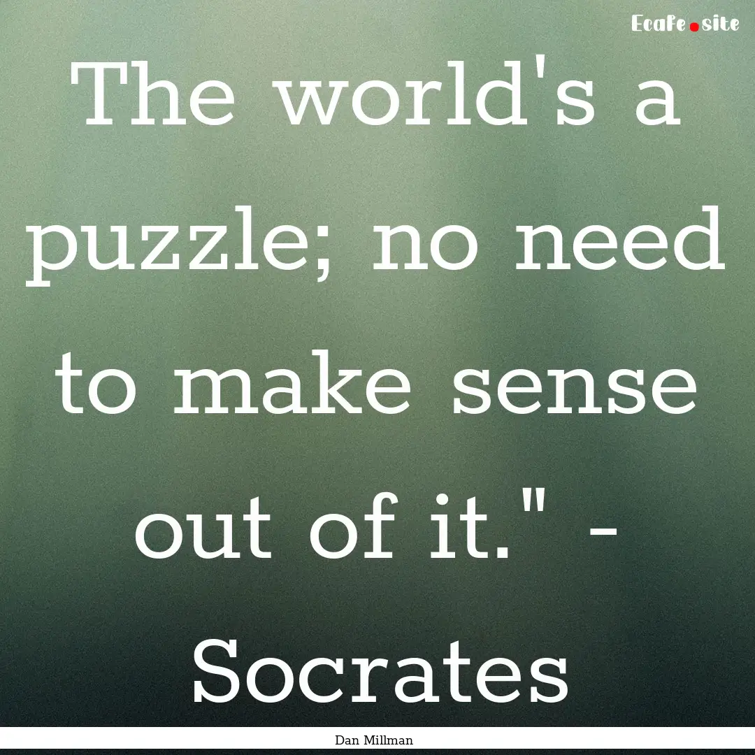 The world's a puzzle; no need to make sense.... : Quote by Dan Millman