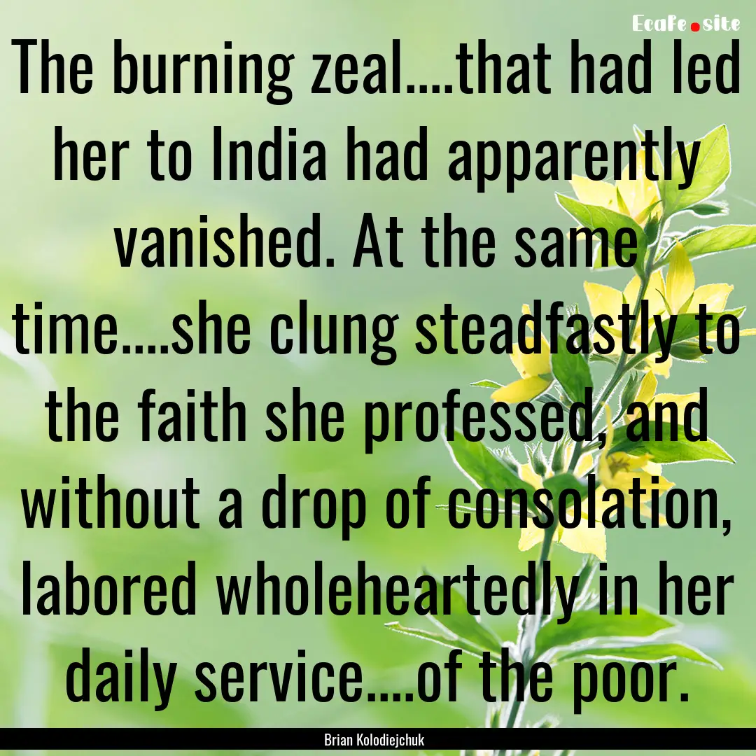 The burning zeal....that had led her to India.... : Quote by Brian Kolodiejchuk