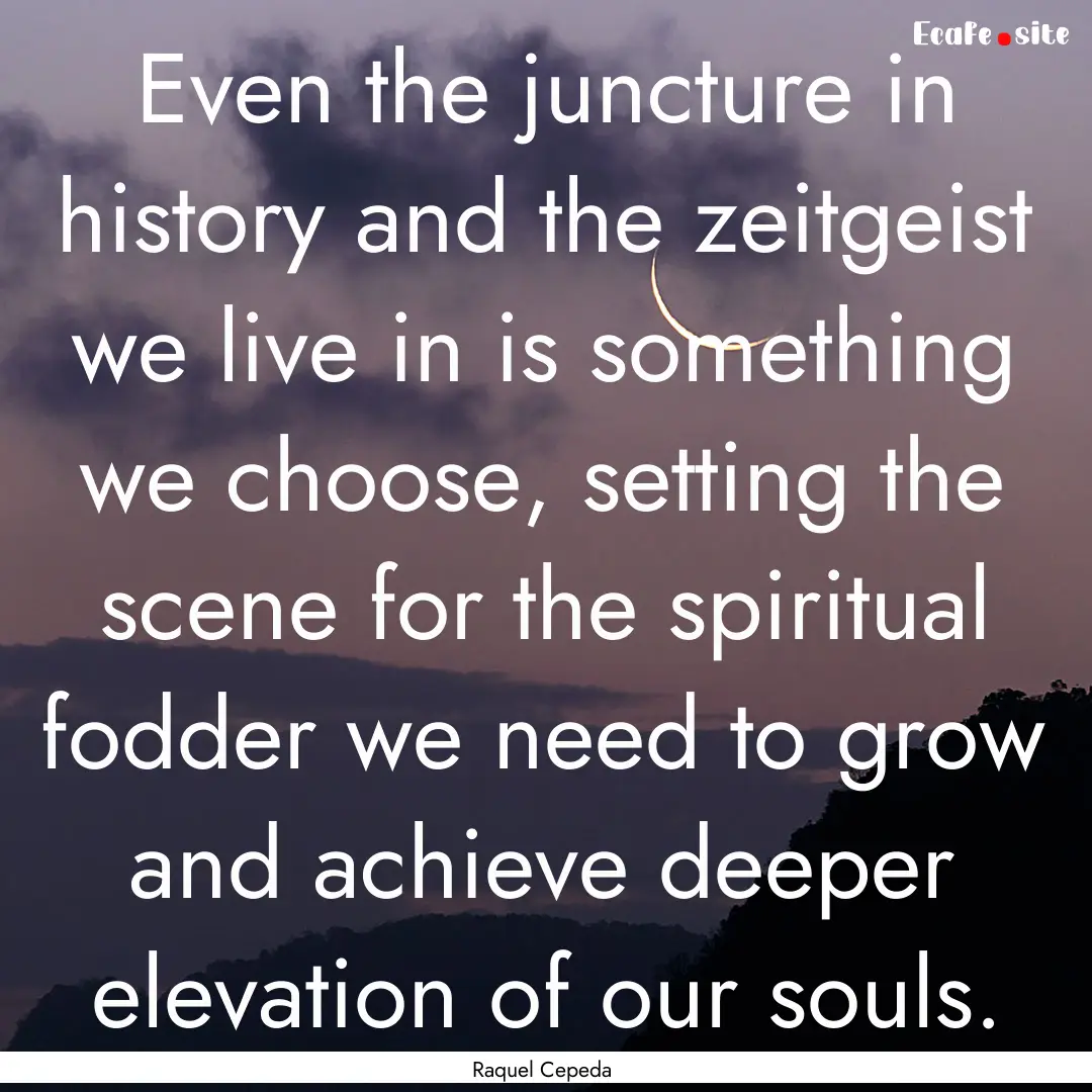 Even the juncture in history and the zeitgeist.... : Quote by Raquel Cepeda