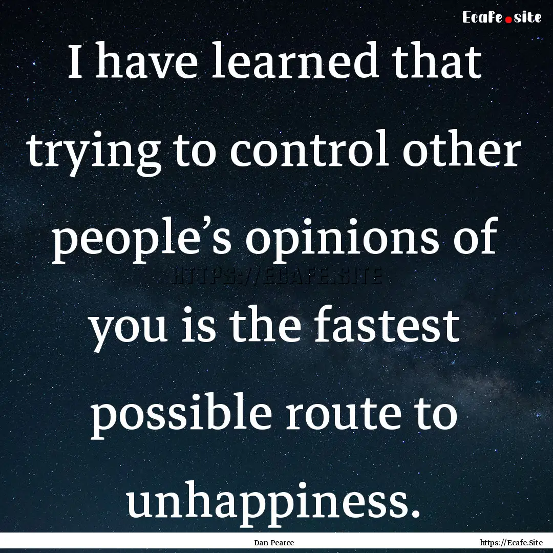 I have learned that trying to control other.... : Quote by Dan Pearce