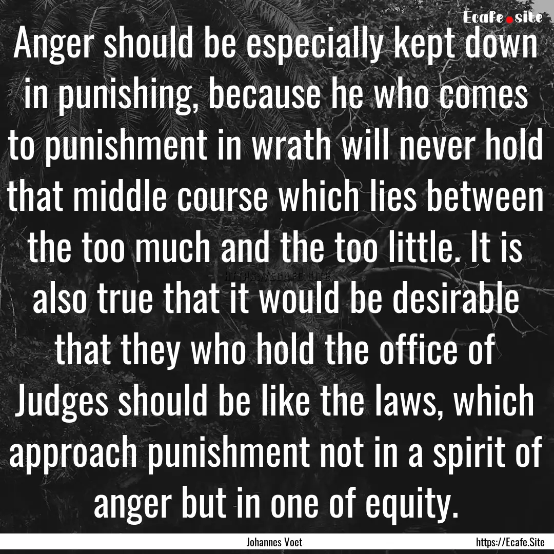 Anger should be especially kept down in punishing,.... : Quote by Johannes Voet