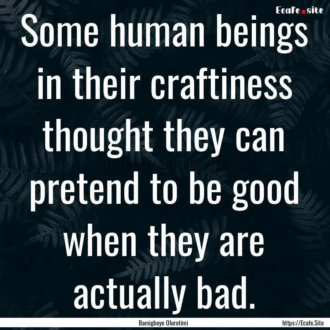 Some human beings in their craftiness thought.... : Quote by Bamigboye Olurotimi