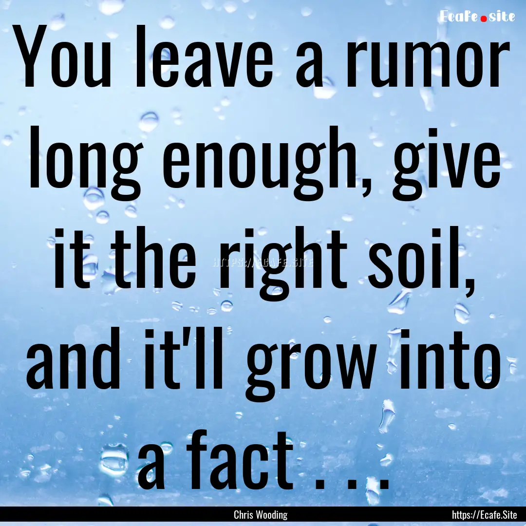 You leave a rumor long enough, give it the.... : Quote by Chris Wooding