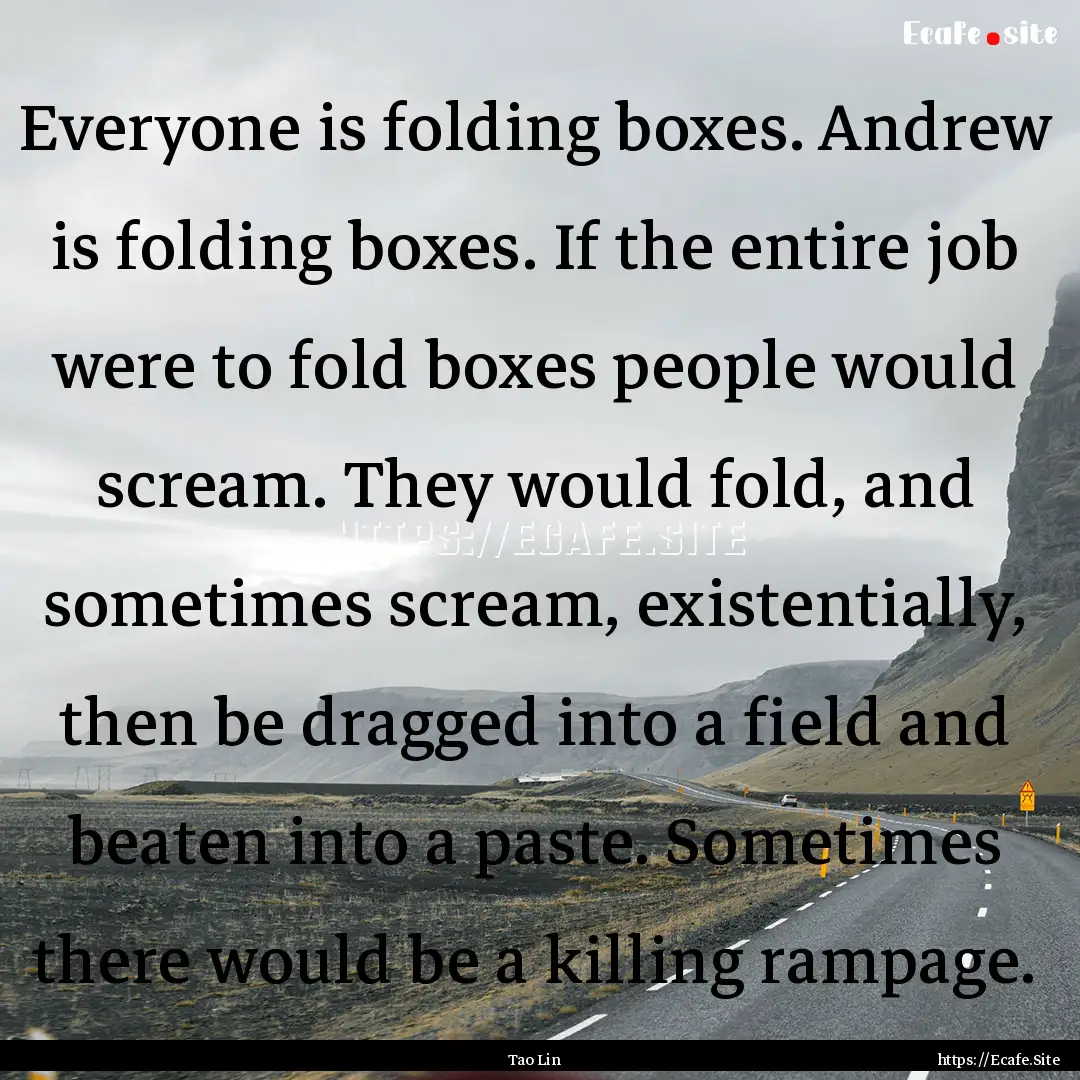 Everyone is folding boxes. Andrew is folding.... : Quote by Tao Lin