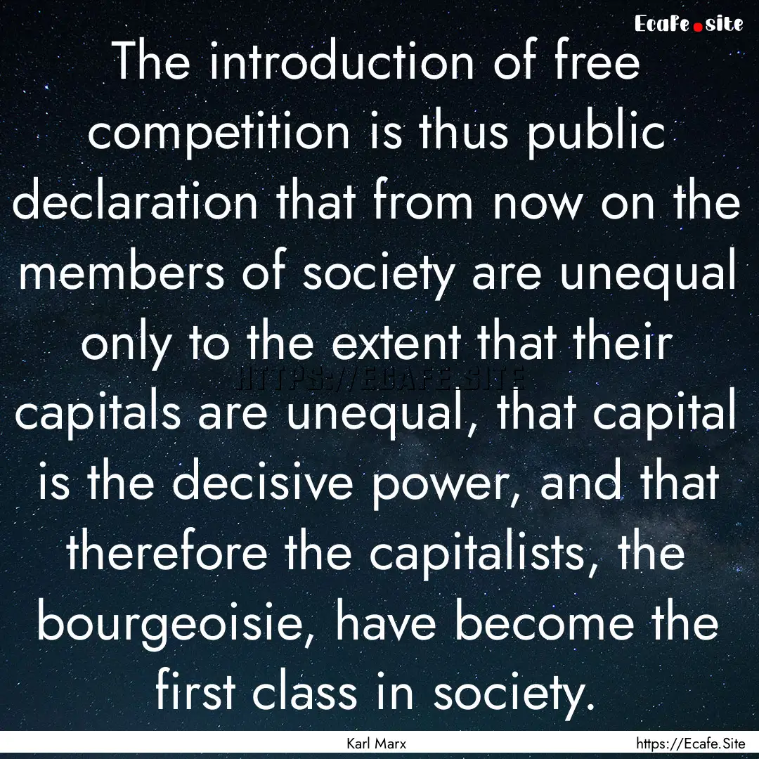 The introduction of free competition is thus.... : Quote by Karl Marx