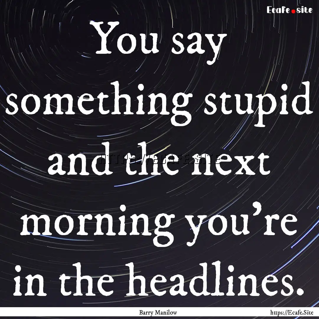 You say something stupid and the next morning.... : Quote by Barry Manilow