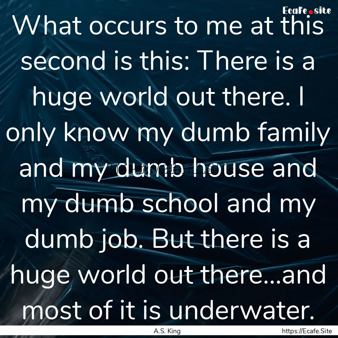 What occurs to me at this second is this:.... : Quote by A.S. King