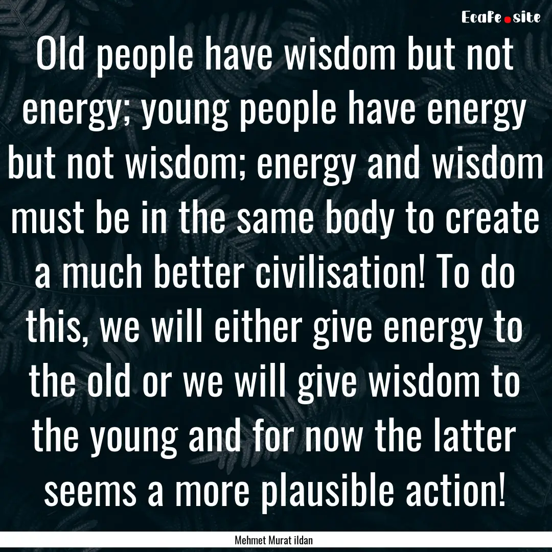 Old people have wisdom but not energy; young.... : Quote by Mehmet Murat ildan