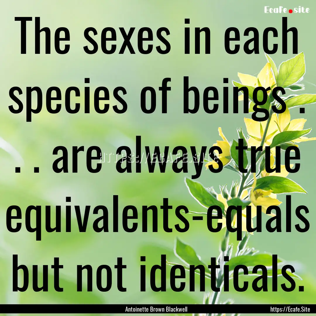 The sexes in each species of beings . . ..... : Quote by Antoinette Brown Blackwell